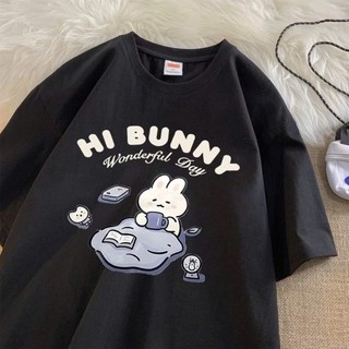 Áo thun nữ form rộng chất liệu cotton khô in hình thỏ hi bunny