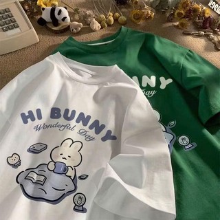 Áo thun nữ form rộng chất liệu cotton khô in hình thỏ hi bunny