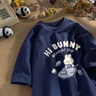 Áo thun nữ form rộng chất liệu cotton khô in hình thỏ hi bunny