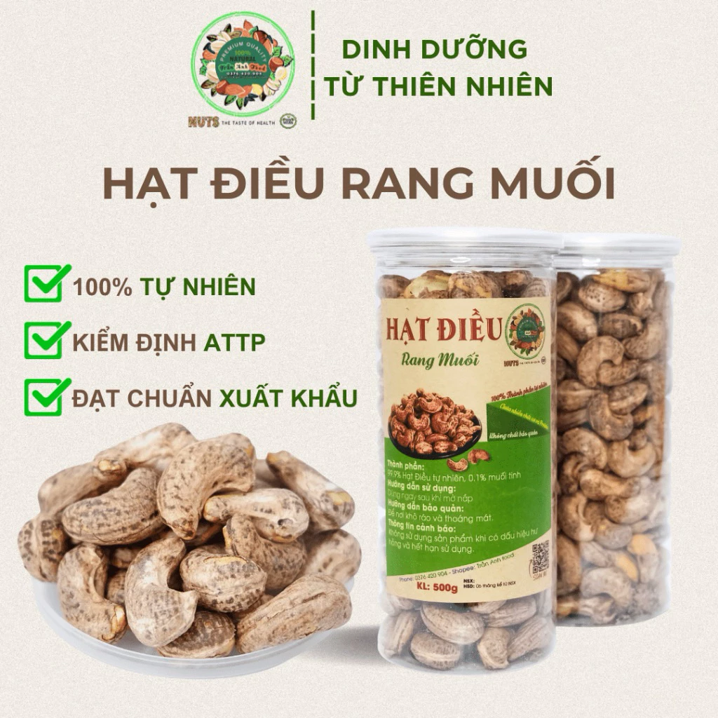 Hạt điều rang muối 500g PH Healthy Food - hạt điều rang muối còn vỏ lụa to đều size thơm ngon, ròn rụm
