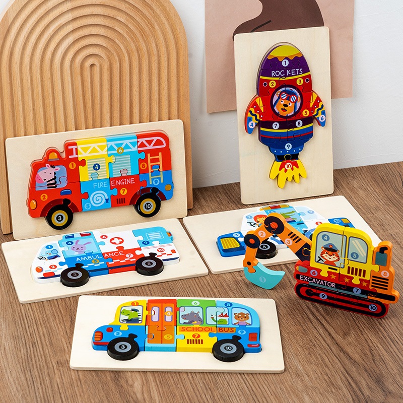 Đồ Chơi Tranh Xếp Hình Số 1-10 Các Phương Tiện Giao Thông Bằng Gỗ 3D Cho Bé, Đồ Chơi Thông Minh