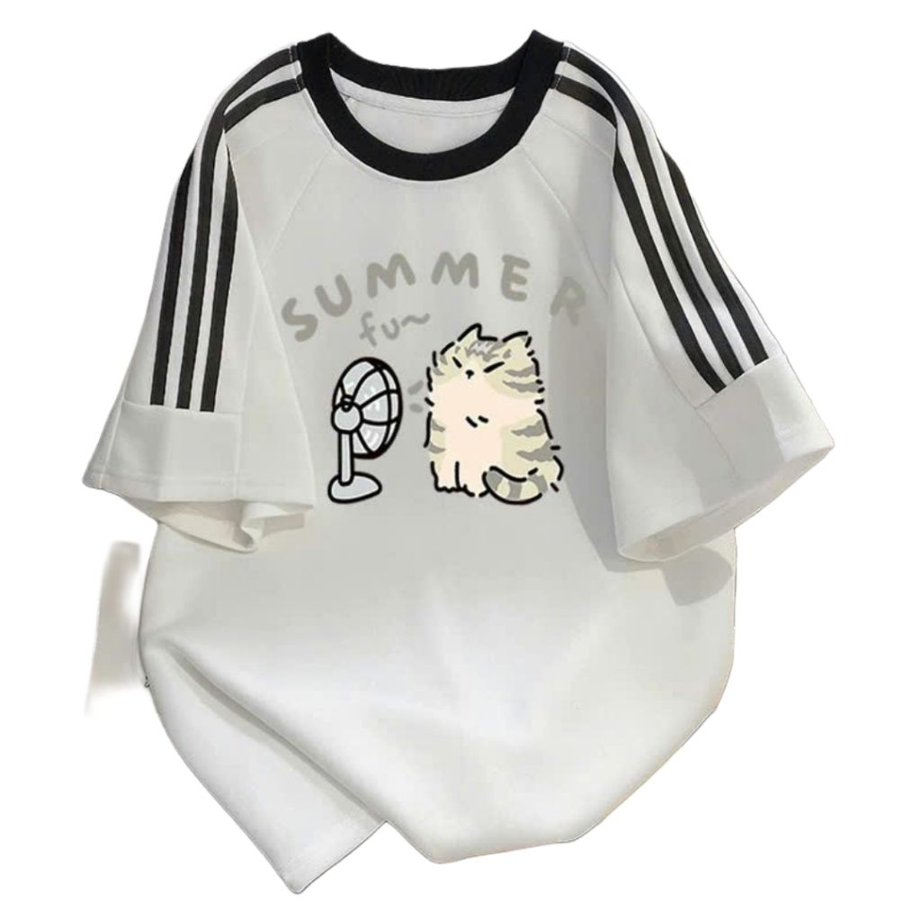 Áo Phông Form Rộng Tay Lỡ Chất Cotton Hình Mèo Dễ Thương-Quần áo 94