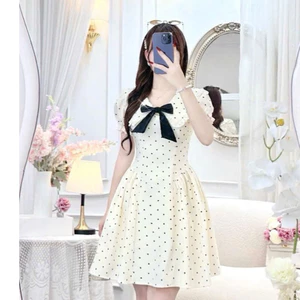 Đầm Nữ Ngắn Xòe Lụa Bi Mới Kèm Thắt Nơ Cực Xinh Thời Trang SANG CHẢNH