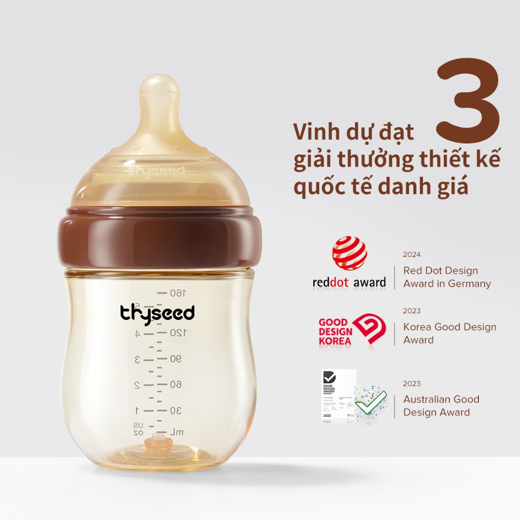 Bình sữa Thyseed PPSU cao cấp chống sặc chống đầy hơi cho trẻ sơ sinh cổ rộng núm ti cho bé