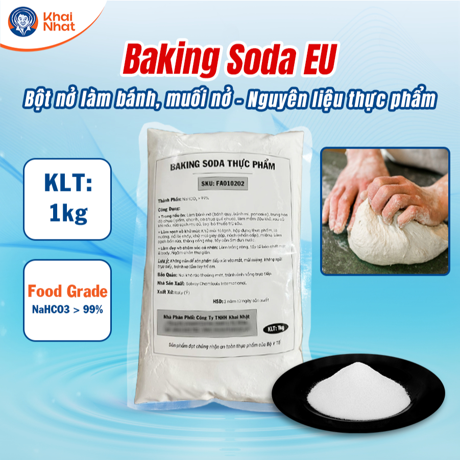 Baking Soda EU (NaHCO3) Khai Nhật - Tăng Kiềm Ao Nuôi, Xử Lý Nước, Cọ Rửa Vệ Sinh (Gói 1kg)
