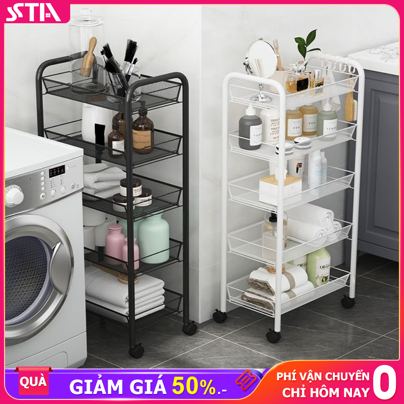 Xe đẩy Spa 3/4/5 tầng Giỏ lưới kim loại Kệ đựng đồ đa năng Kệ 4 tầng có bánh xe