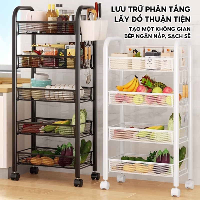 Xe đẩy Spa 3/4/5 tầng Giỏ lưới kim loại Kệ đựng đồ đa năng Kệ 4 tầng có bánh xe