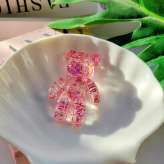 Set 14 Sticker, Charm 3D chủ đề Gấu hồng trong suốt DIY Mita gắn Dép Sục, Cá Sấu JB-332