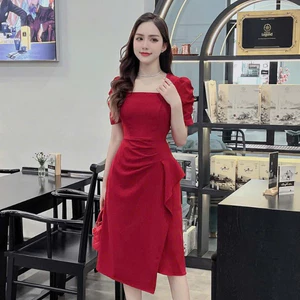 Đầm Nữ Dự Tiệc Có Tay Suông Phối Bèo Nhúng EO Che Khuyết ĐIỂM Mới Sang Chảnh