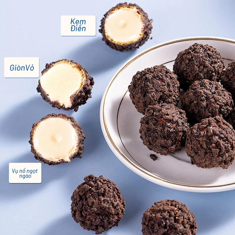 CHOCMET Bánh Trứng Nổ Socola Nhân Kem Sữa - Snack Ăn Vặt Đêm Khuya, Giòn Tan Hấp Dẫn, Quà Tặng Chất