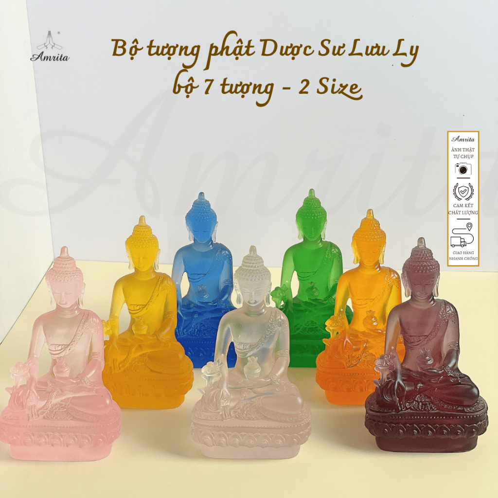 [Amrita] Bộ tượng phật Dược Sư Lưu Ly bộ 7 tượng composite – 7 màu – 2 Size - CXNP50 - Tượng Phật Lưu Ly
