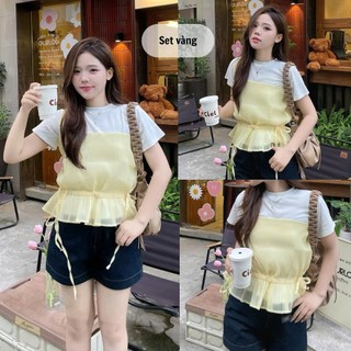 Set Áo Thun Basic & Áo Tơ 2 Dây Rút Eo Freesize 247store Nét Đẹp Tối Giản Pha Lẫn Nữ Tính