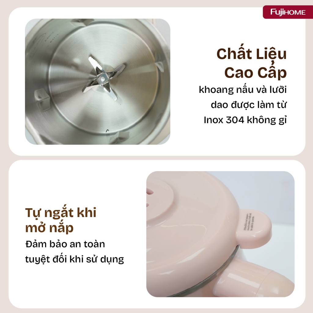 Máy làm sữa hạt cao cấp SM826 FUJIHOME 1,5L, Máy xay nấu cháo chất liệu an toàn thông minh cảm ứng 3D tiện lợi
