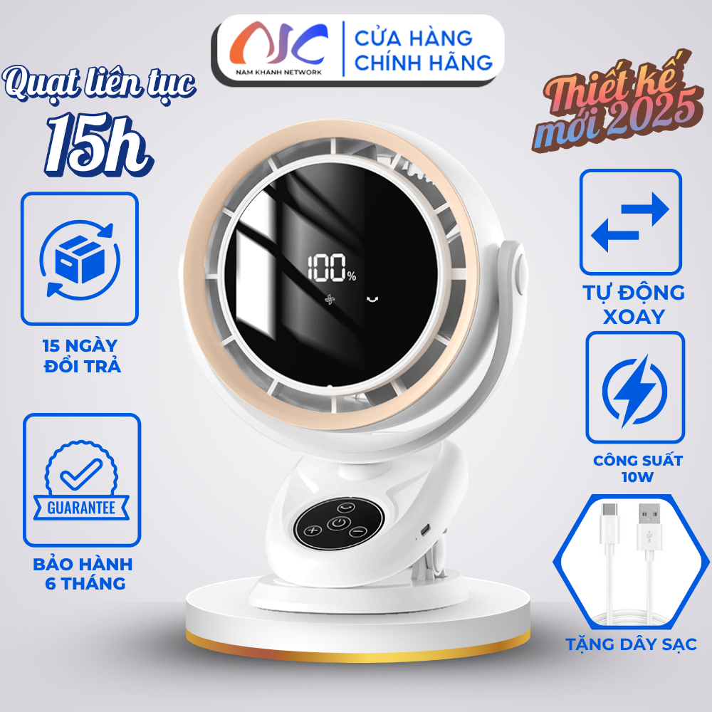 Quạt Tích Điện Mẫu Mới F7, quạt kẹp, 5 chế độ gió, công suất 10W, sạc nhanh, giảm ồn, B-Hành 6 tháng