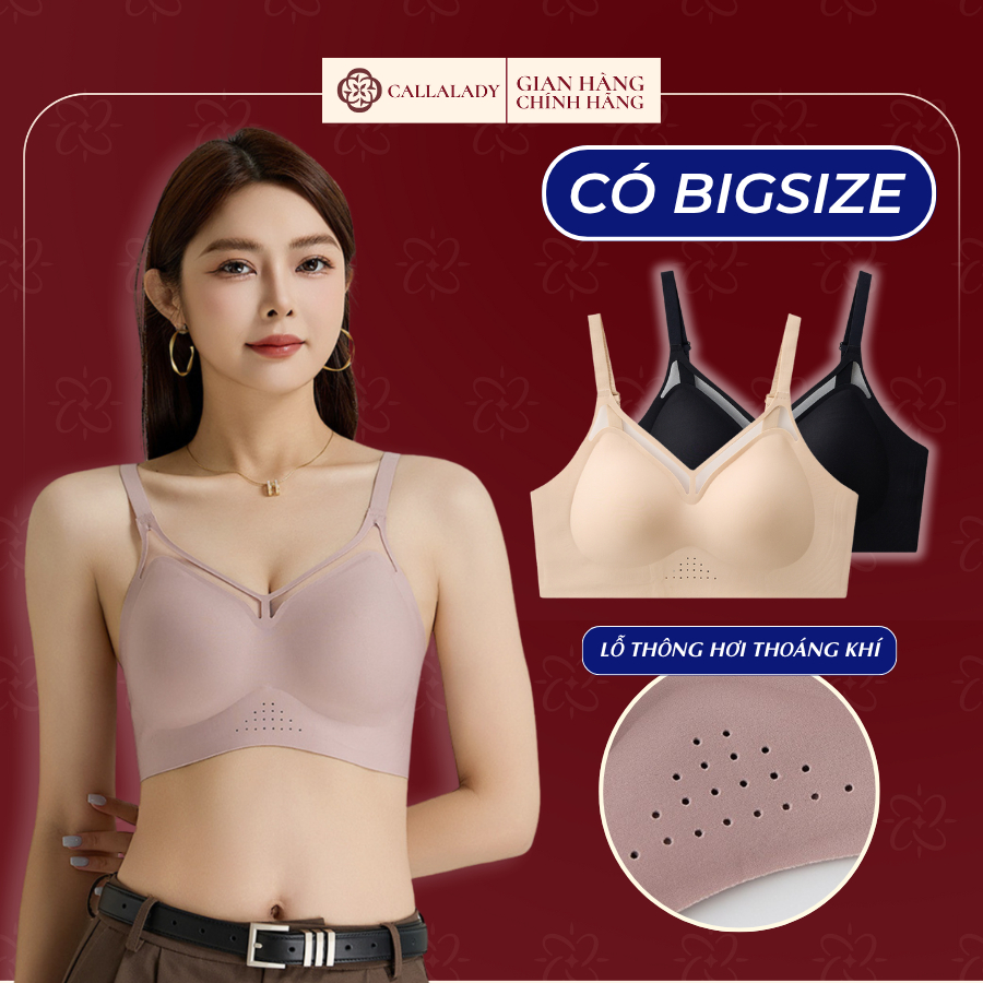 Áo ngực nữ nâng ngực Callalady mút độn tạo khe che mỡ lưng chất đúc su không đường may không lộ viền thông thoáng AN08