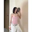Áo hai dây cổ yếm đan chéo sau lưng màu trắng hồng pastel hoạ tiết chữ dáng ôm AHD004 - Tiktik