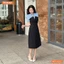 Đầm thiết kế BEMINE cổ V phối sọc xếp trước ngực dáng chữ A phù hợp đi làm-MT11022