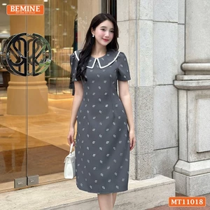 Đầm thiết kế BEMINE cổ thủy thủ có viền in hoa dáng chữ A phù hợp đi chơi-MT11018