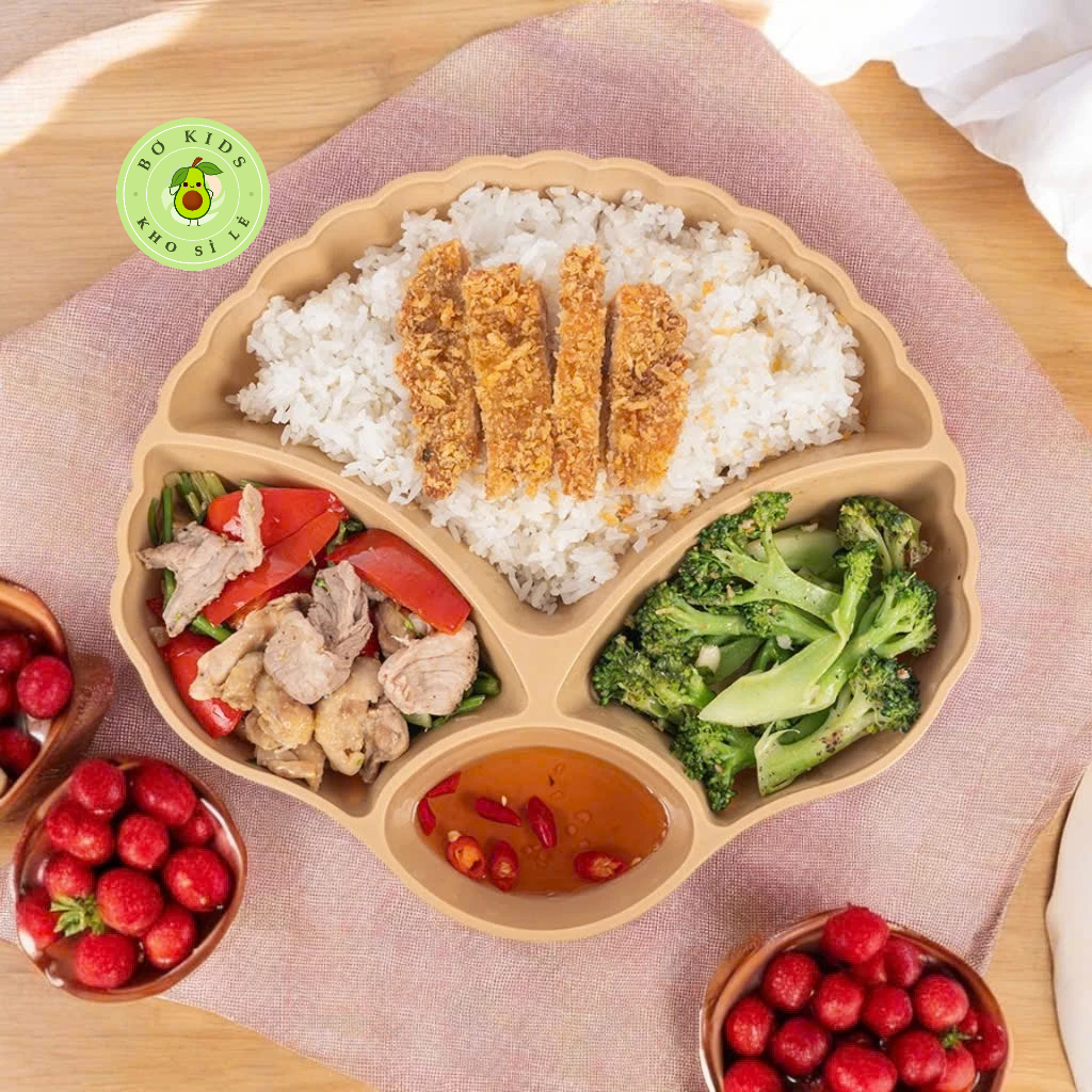 khay đựng cơm văn phòng hình sò dễ thương, khay nhựa đựng đồ ăn 4 ngăn 5608 AMIZIN