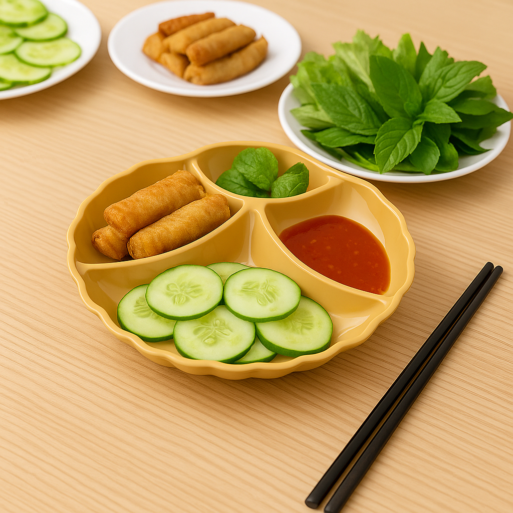 khay đựng cơm văn phòng hình sò dễ thương, khay nhựa đựng đồ ăn 4 ngăn 5608 AMIZIN