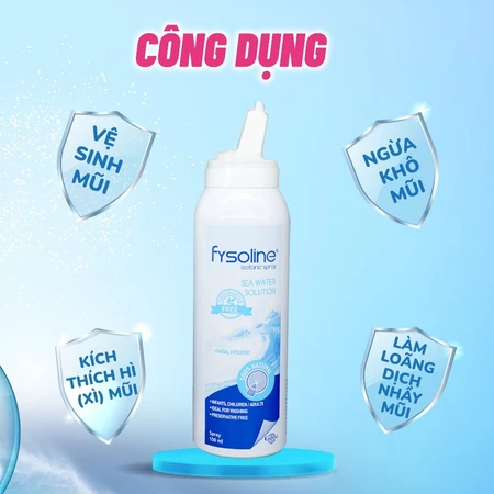 Xịt Fysoline Isotonic Spray, Xịt muối biển Pháp Fysoline 100ml dung dịch nước muối biển đẳng trương