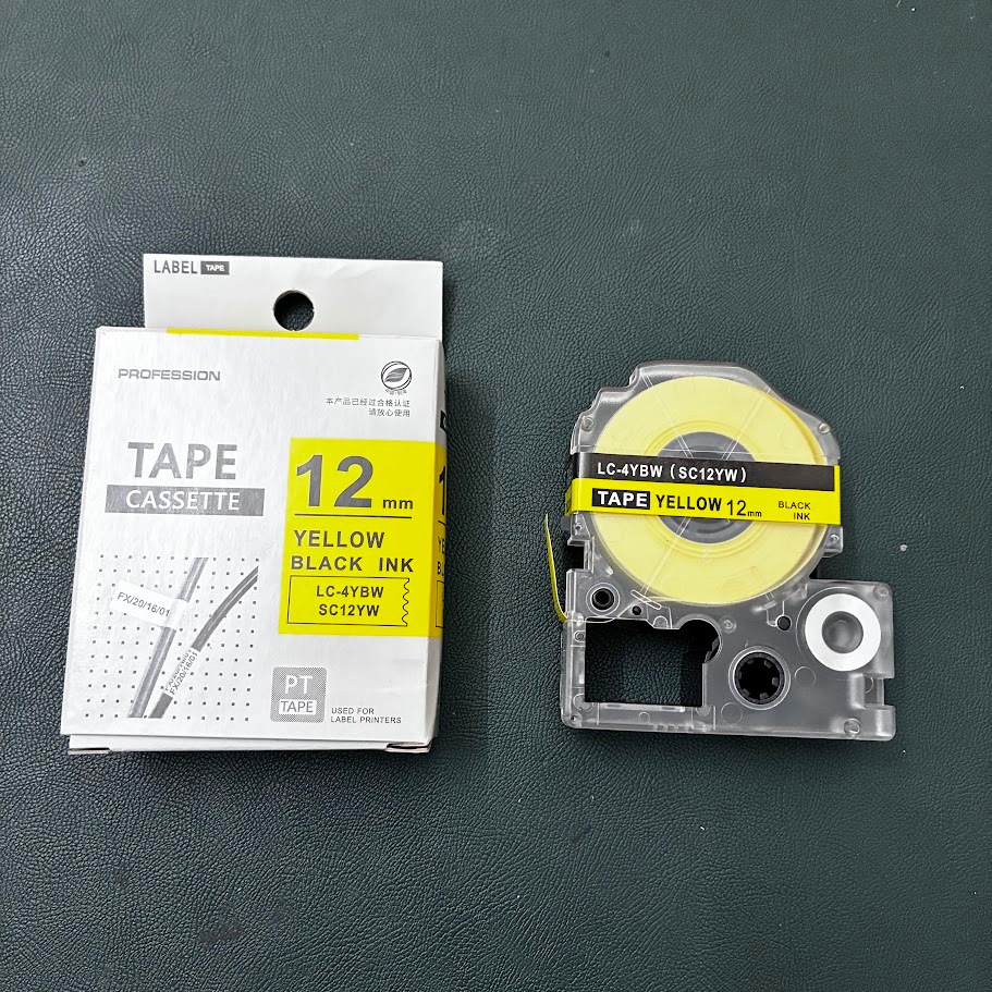 NHÃN IN TEPRA-EPSON LC-4YBW (SC12YW) – CHỮ ĐEN NỀN VÀNG 12MM X 8M sử ...