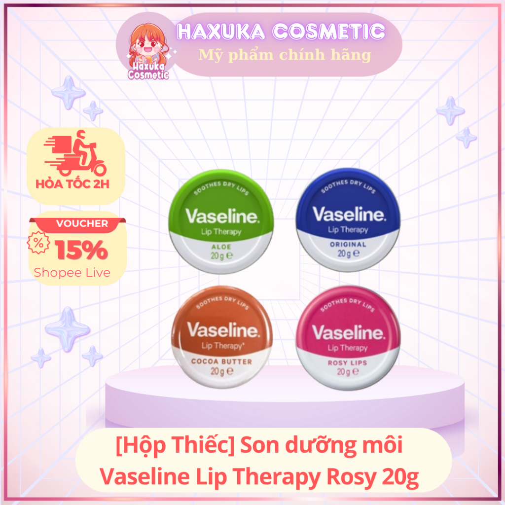 [Hộp Thiếc] Son Dưỡng Môi Vaseline Lip Therapy Rosy Sáp Dưỡng Ẩm Mềm Mịn Môi 20g