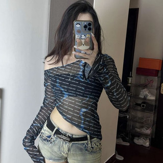 Áo Thun Lưới Dài Tay Cổ Chéo Lệch Tà Hotgirl Gợi Cảm