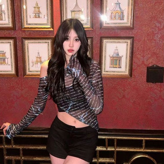 Áo Thun Lưới Dài Tay Cổ Chéo Lệch Tà Hotgirl Gợi Cảm