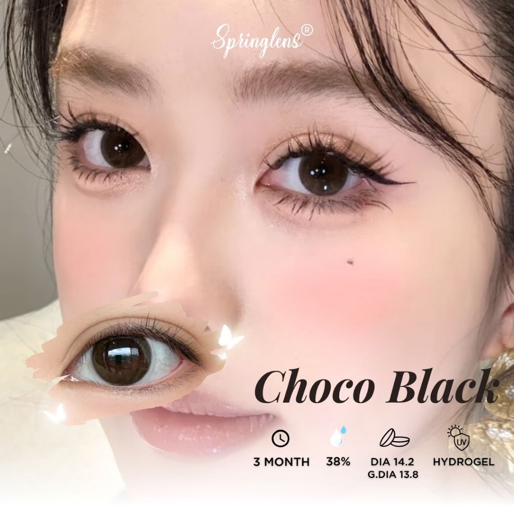Kính áp tròng Choco Black nâu đen giãn tròng đi học đi làm 3 tháng 0-7 độ | Spring Lens