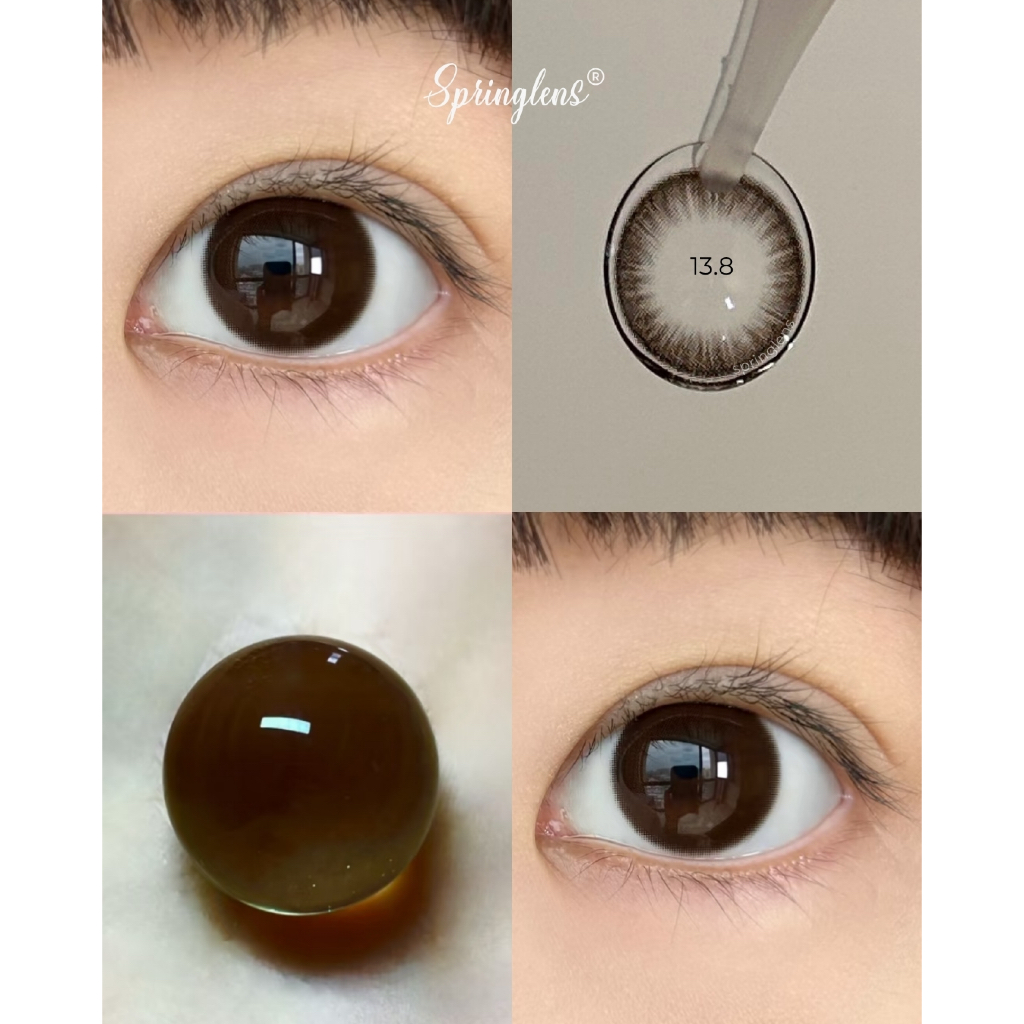 Kính áp tròng Choco Black nâu đen giãn tròng đi học đi làm 3 tháng 0-7 độ | Spring Lens