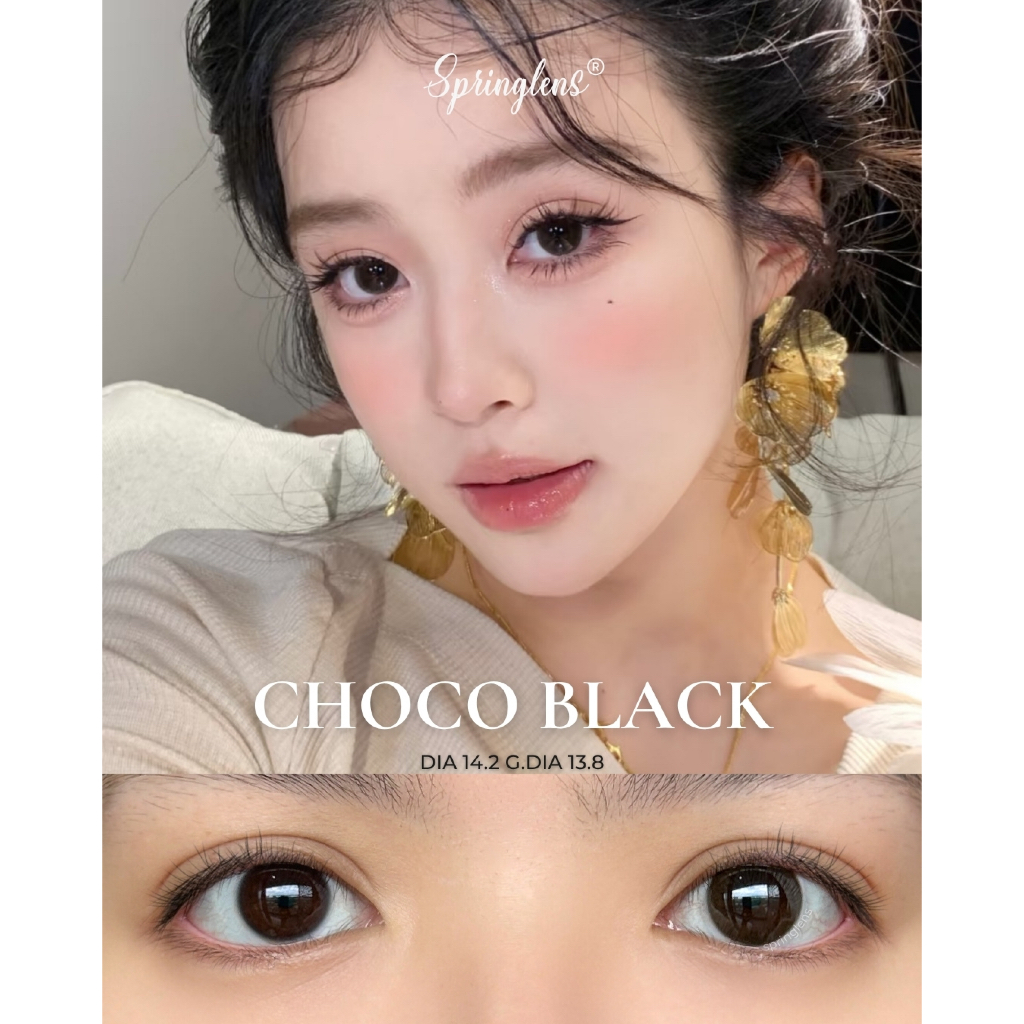 Kính áp tròng Choco Black nâu đen giãn tròng đi học đi làm 3 tháng 0-7 độ | Spring Lens