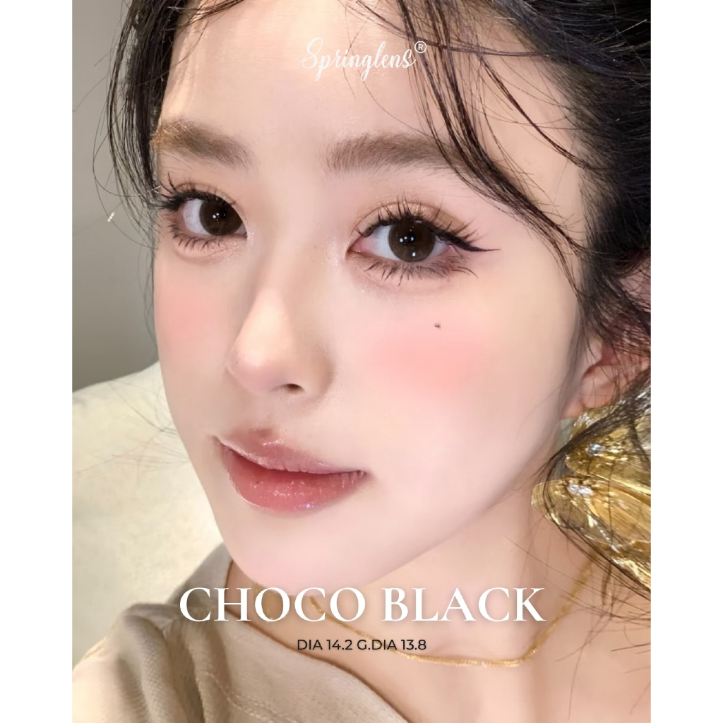 Kính áp tròng Choco Black nâu đen giãn tròng đi học đi làm 3 tháng 0-7 độ | Spring Lens