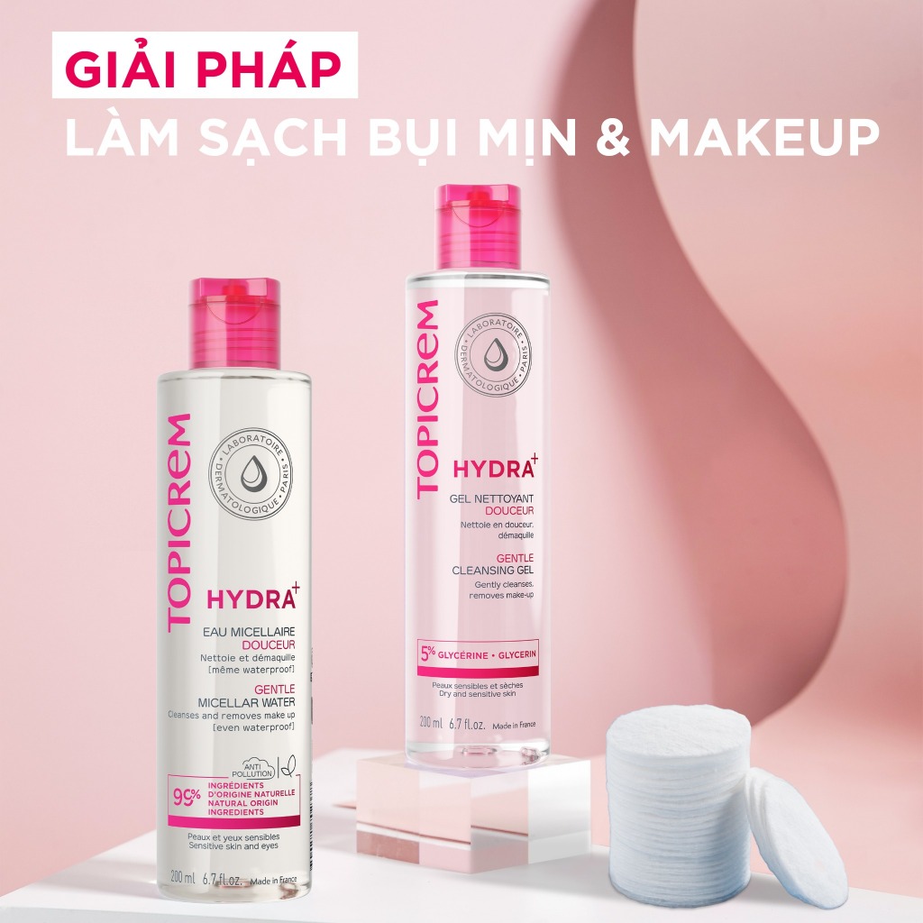 Nước tẩy trang dành cho da khô, da mụn & nhạy cảm TOPICREM GENTLE MICELLAR WATER 200ml - Skin Studio