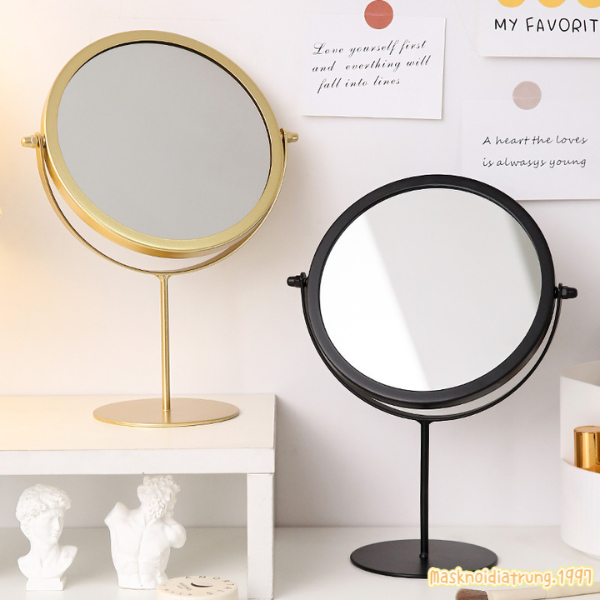 Gương Trang Điểm Kim Loại Viền Mạ Vàng Cao Cấp Cosmetic Mỹ Phẩm | BigBuy360 - bigbuy360.vn