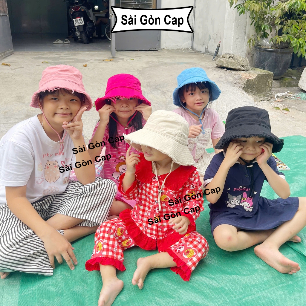 Mũ trẻ em | Mũ Bucket Tua Rua Trơn Form Unisex Nam Nữ