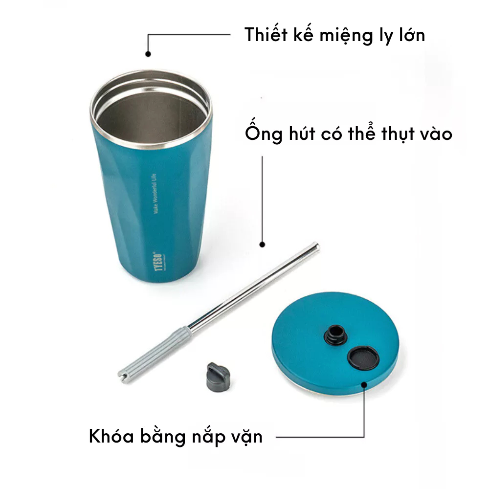 Ly giữ nhiệt Tyeso Wonder Gradient 600ML, inox 304 cao cấp kèm theo ống hút inox, cọ rửa | TS-8848B
