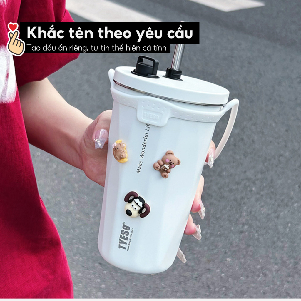 Ly giữ nhiệt Tyeso Wonder Gradient 600ML, inox 304 cao cấp kèm theo ống hút inox, cọ rửa | TS-8848B