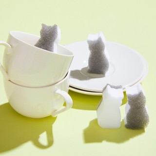 Bộ 4 Miếng Mút Xốp Melamine Hình Mèo Lau Chùi Đa Năng Tẩy Sạch Dầu Mỡ Vết Bẩn KURASHI RHYTHM