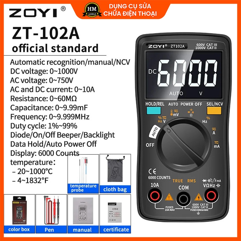 Đồng hồ vạn năng ZOYI ZT102A 3W cầm tay
