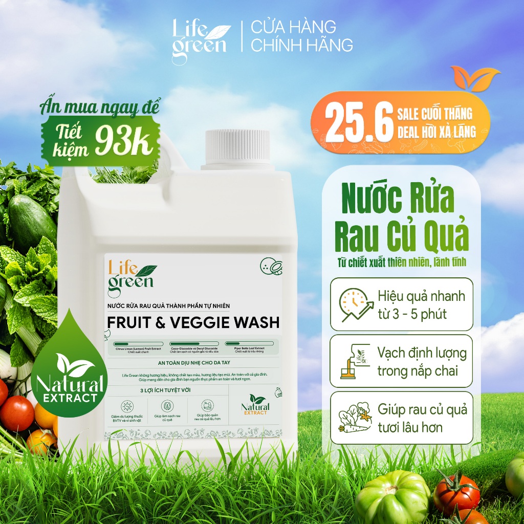 Chai Lớn Tiết Kiệm Nước Rửa Rau Củ Quả Sinh Học Life Green - Loại Bỏ ...