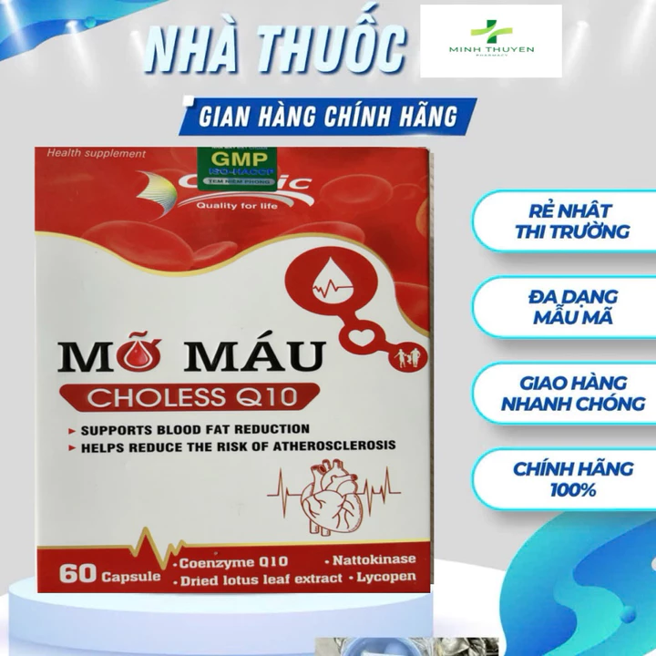 Viên uống Mỡ Máu Choless Q10 ( hộp 60v) Giúp Hỗ trợ giảm mỡ máu, giảm nguy cơ xơ vữa động mạch