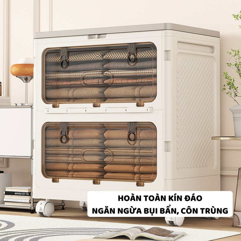 Hộp Nhựa Đựng Đồ Đa Năng ENODA HOME Cỡ Lớn, Thùng Đựng Quần Áo Gấp Gọn Có Nắp Đậy, Cửa Trong Suốt, Có Bánh Xe Q043