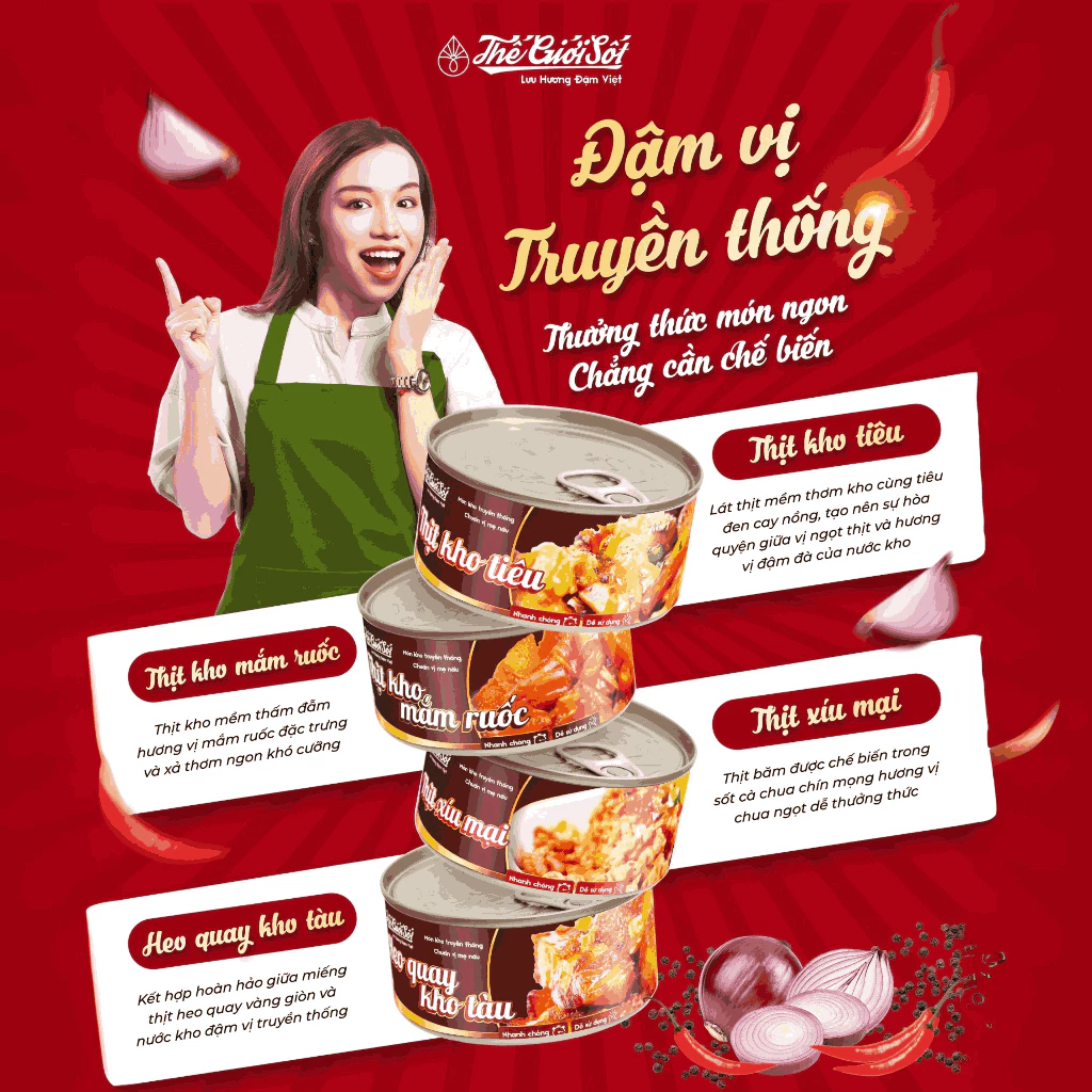Combo 3 Thịt Heo Quay Kho Tàu Hộp 180 Gram THẾ GIỚI SỐT Đồ Ăn Liền Thịt Hộp Tiện Lợi Chuẩn Vị Việt