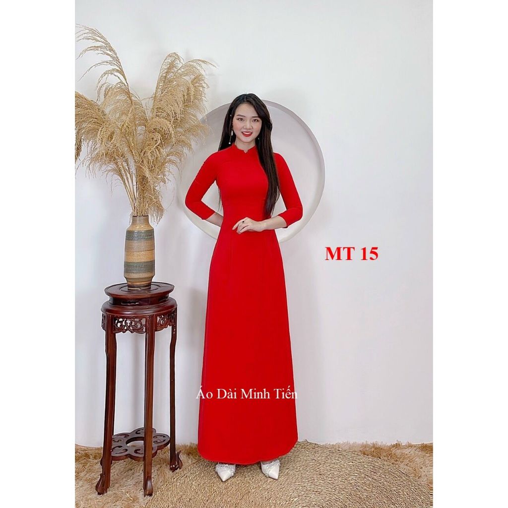 Áo Dài Lụa Mỹ Trơn Cao Cấp Hàng May Thủ Công Tỉ Mỉ - Mã MT15 Đỏ Tươi