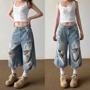 Quần jean ngố short pants xanh nhạt rách nhiều màu wash cá tính QJL003 - Tiktik
