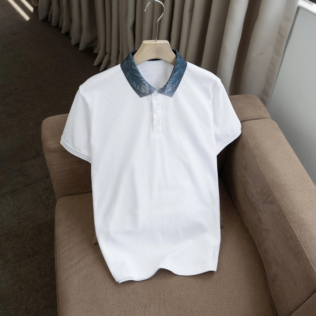 Áo Polo Nam PLUME Tay Ngắn, Cổ Họa Tiết Lông Vũ In Chuyển Nhiệt Ombre Đặc Biệt, Vải Cotton Micro Thoáng Mát, Dễ Mặc, Tha