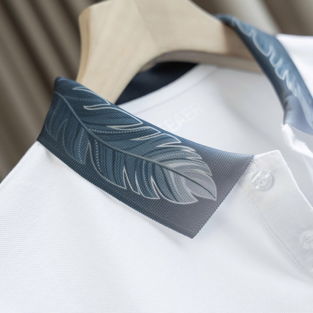 Áo Polo Nam PLUME Tay Ngắn, Cổ Họa Tiết Lông Vũ In Chuyển Nhiệt Ombre Đặc Biệt, Vải Cotton Micro Thoáng Mát, Dễ Mặc, Tha