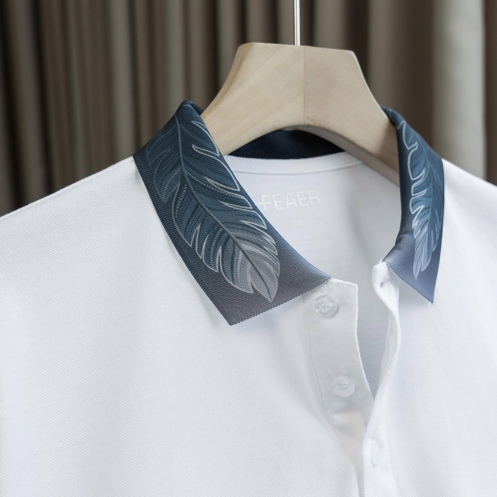 Áo Polo Nam PLUME Tay Ngắn, Cổ Họa Tiết Lông Vũ In Chuyển Nhiệt Ombre Đặc Biệt, Vải Cotton Micro Thoáng Mát, Dễ Mặc, Tha