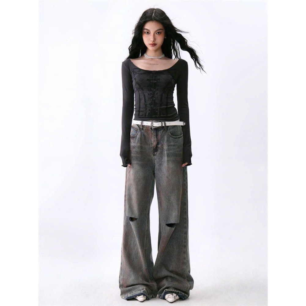 (SẴN)Áo thun dài tay cổ rộng hoạ tiết in CORSET cá tính ATDT040 - Tiktik